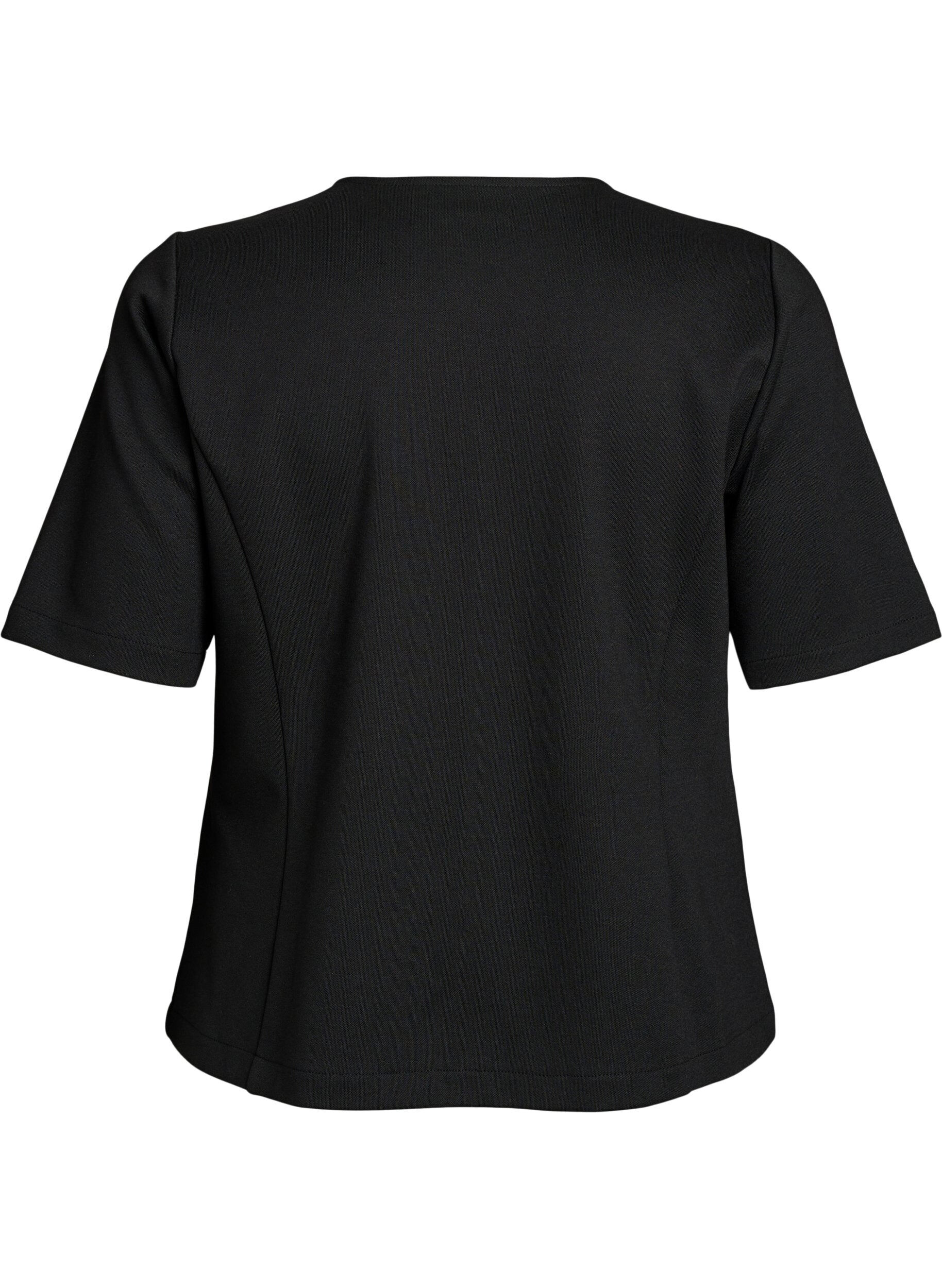 Zizzi Bluse med asymmetrisk omslagseffekt og korte ermer, Svart, Packshot image number 1