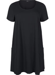 Jerseykjole med korte ermer og lommer, Svart