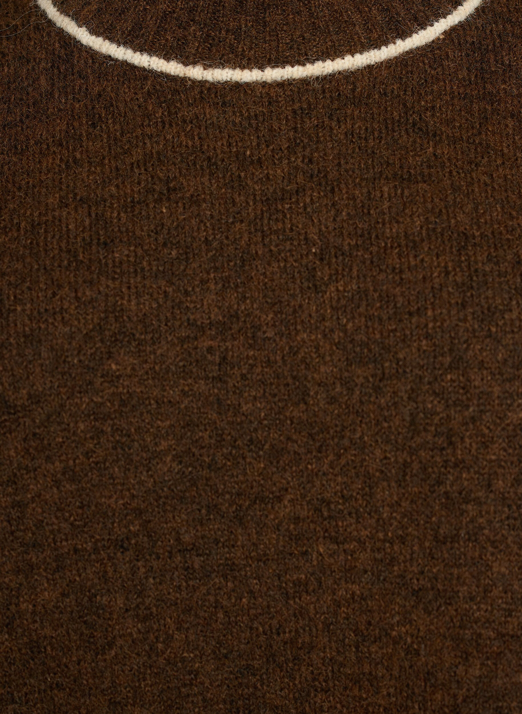 ZizziStrikket genser med h&oslash;y hals og kontraststriper, Brun, Packshot image number 2