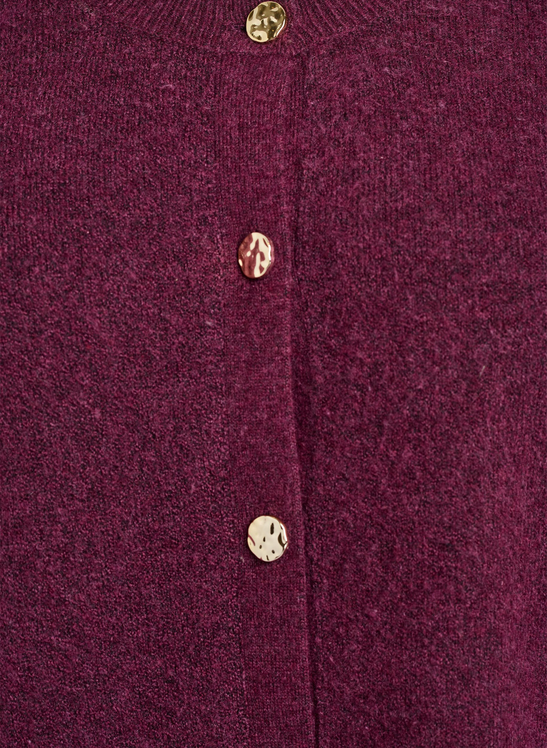 Zizzi Cardigan i myk strikk med gullfargede knapper, M&oslash;rk Bordeaux, Packshot image number 2