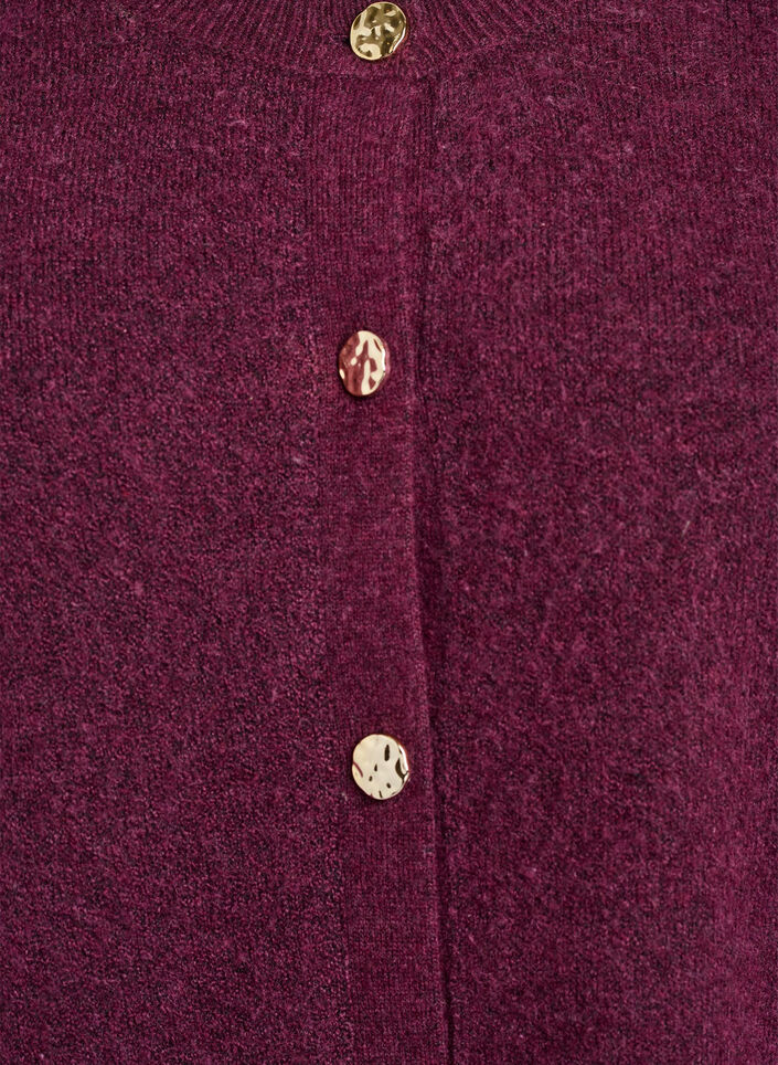 Cardigan i myk strikk med gullfargede knapper, M&oslash;rk Bordeaux, Packshot image number 2