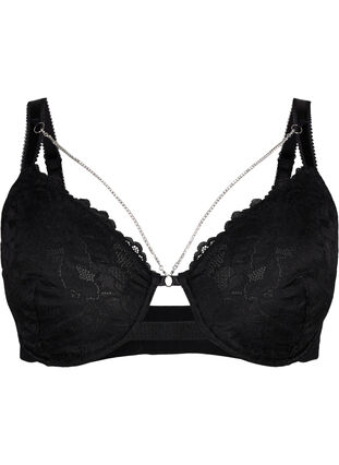 Zizzi Fulldekning blonde-BH med kjededetalj, Black, Packshot image number 0