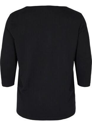 Ensfarget T-skjorte i bomull med 3/4-ermer, Black, Packshot image number 1