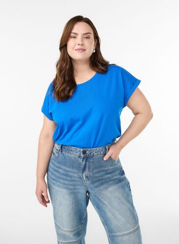 Zizzi Kortermet t-skjorte i en bomullsblanding, Blå, Model image number 0