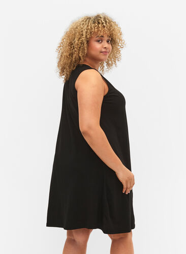 Ermeløs kjole i bomull med A-form, Black, Model image number 1