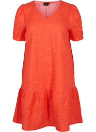 Strukturert kjole med korte puffermer, Mandarin Red