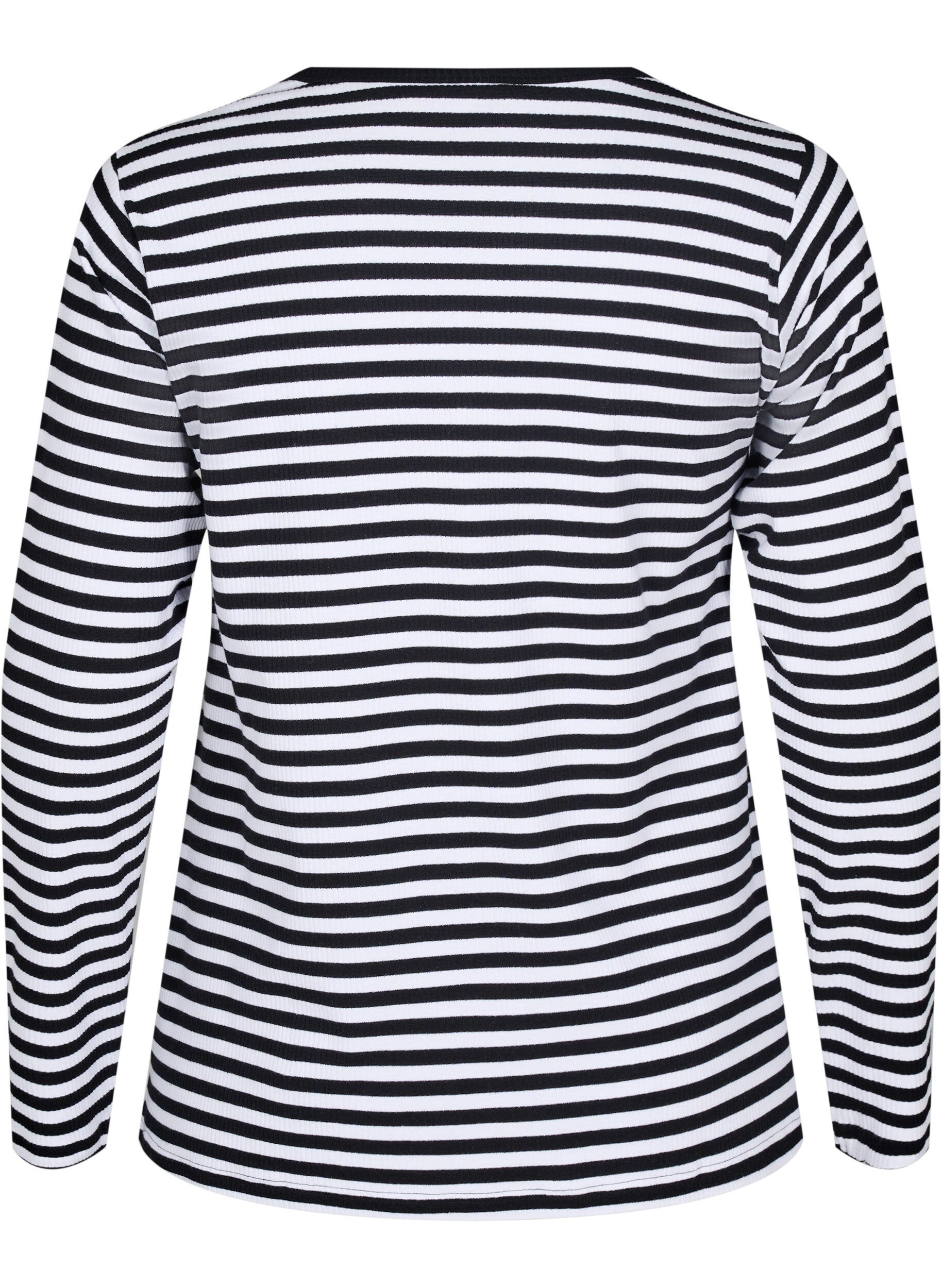 ZizziStripete bluse med lange ermer, Svart, Packshot image number 1
