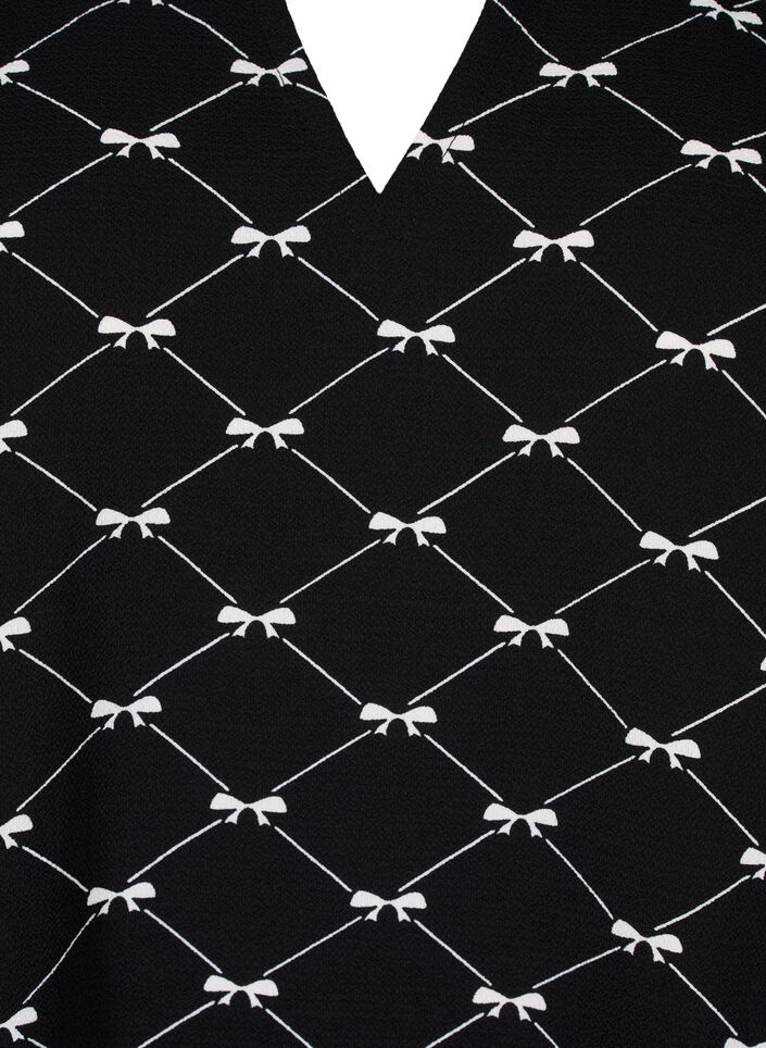 Bluse med V-hals og sløyfetrykk, Black Bow AOP, Packshot image number 2