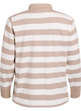 Zizzi Langermet poloskjorte med striper, Beige, Packshot image number 1