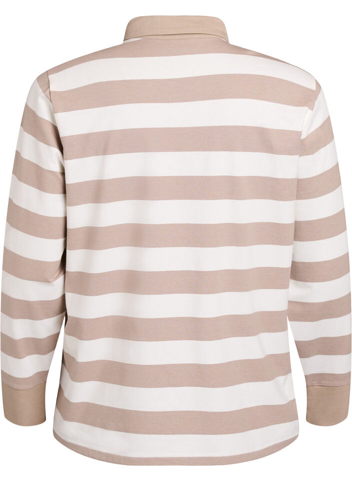 Langermet poloskjorte med striper, Beige, Packshot image number 1