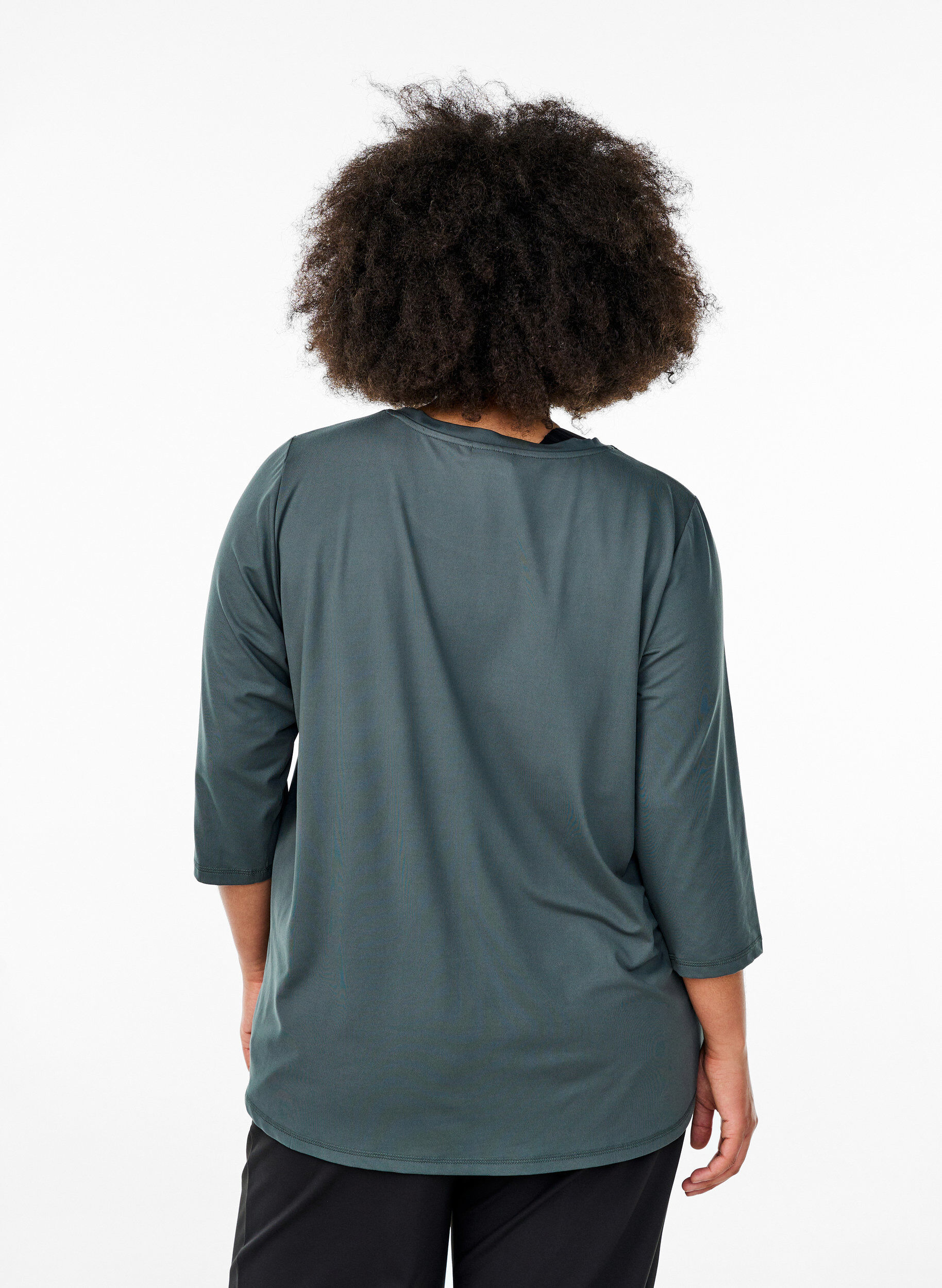 Zizzi Treningsbluse med 3/4-ermer, Gr&aring;, Model image number 2