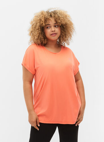Kortermet trenings T-skjorte, Living Coral, Model image number 0