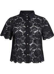 Skjortebluse i blonde med perleknapper, Svart