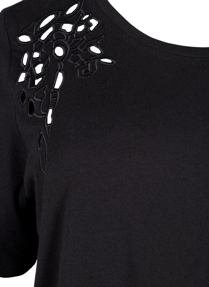 T-skjorte i økologisk bomull med broderidetaljer, Black, Packshot image number 2