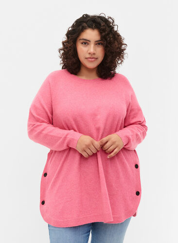 Melert strikkegenser med knappedetaljer, Hot Pink White Mel., Model image number 0