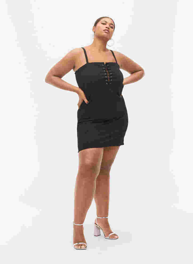 Kroppsnær kjole med snøredetaljer, Black, Model image number 3