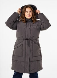 Pufferjakke med justerbar midje, Grå Pufferjakke med justerbar midje, Grå, Model