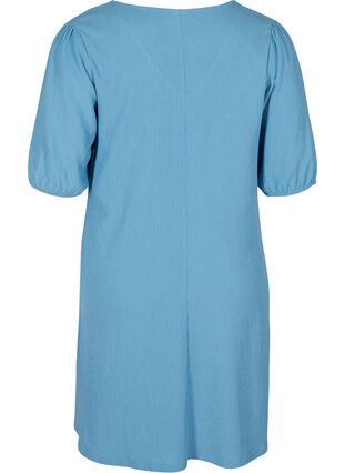 Kjole med puffermer og V-hals, Azure Blue, Packshot image number 1
