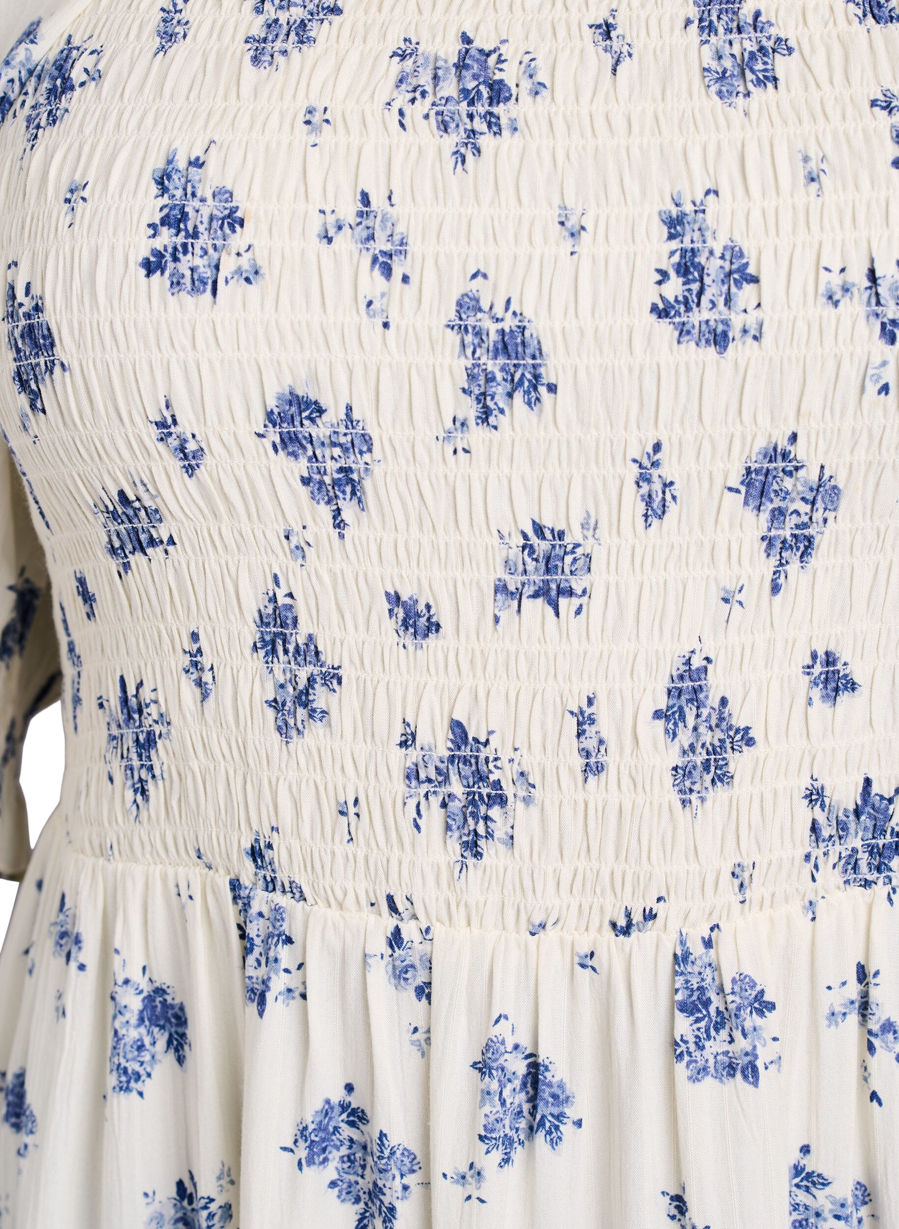 ZizziBlomstrete midikjole av viskose med smock, Hvit, Packshot image number 2