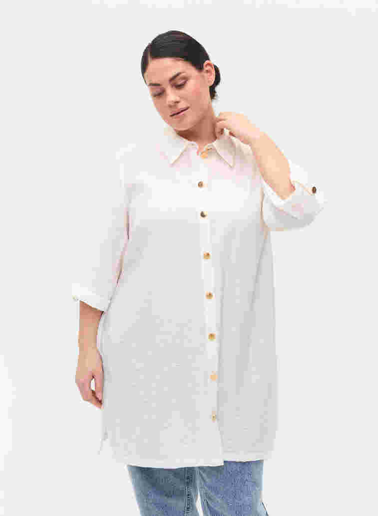 Lang skjorte med 3/4-ermer, Bright White, Model