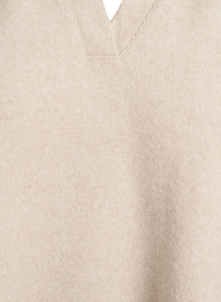 Knelang jerseykjole med V-hals og krage, Beige, Packshot image number 2