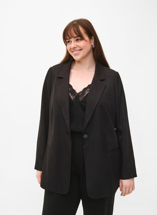Zizzi FLASH - Enkel blazer med knapp, Svart, Model image number 0