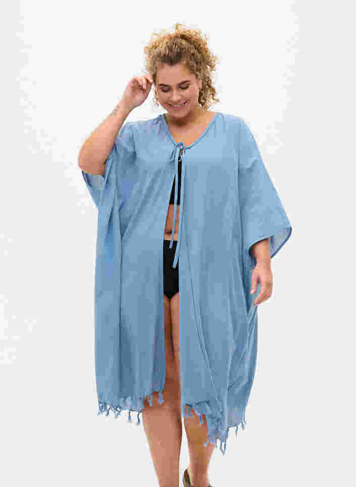 Strandkimono med frynser, Light Blue, Model