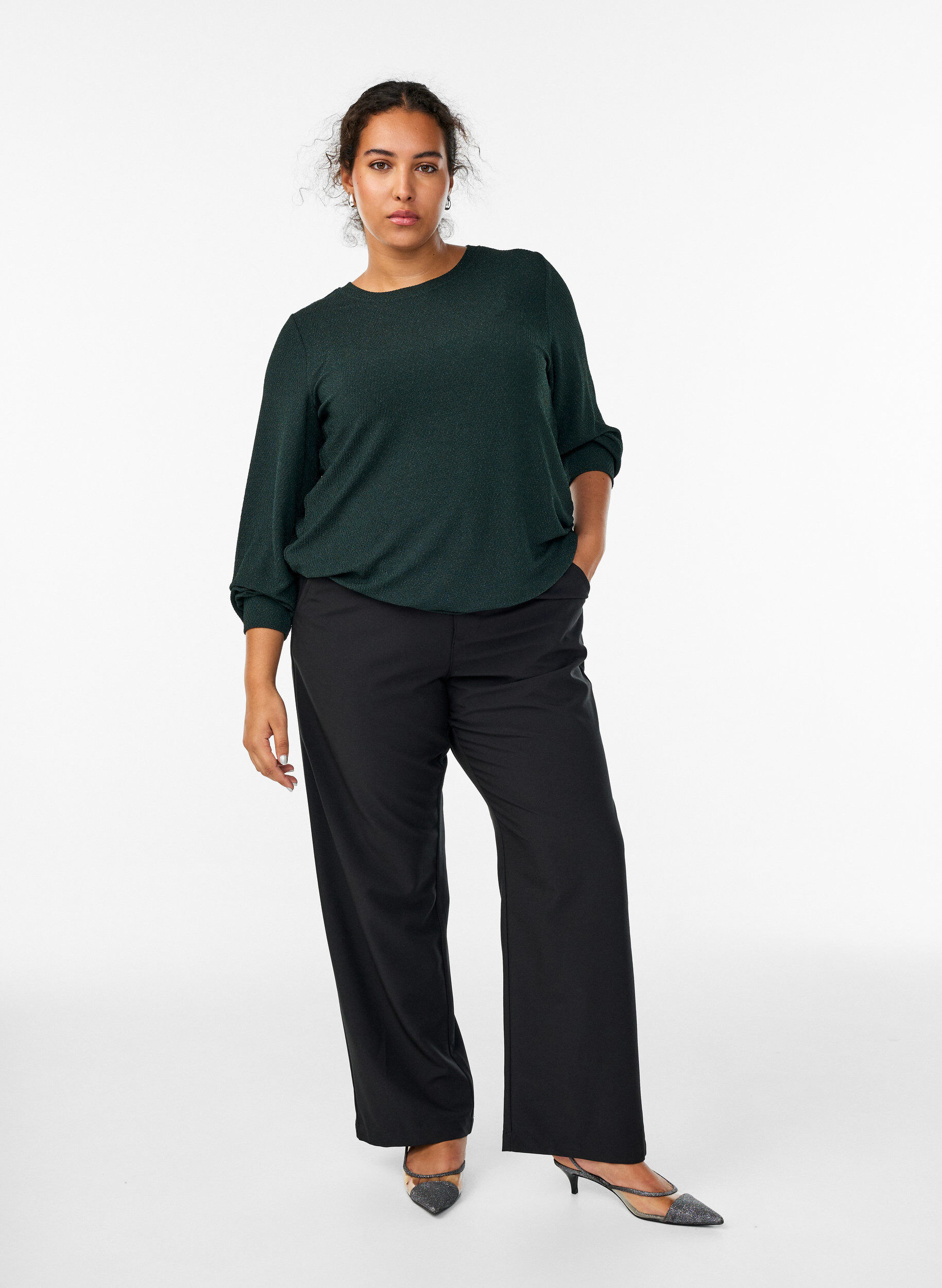 ZizziBluse med fiskebensm&oslash;nster og glittertr&aring;d, Gr&oslash;nn, Model image number 1
