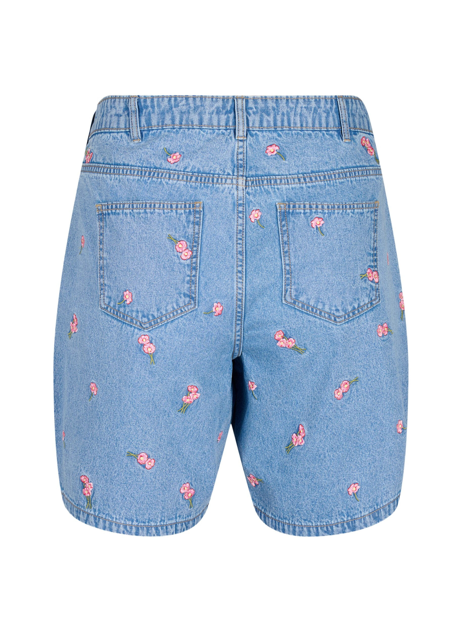 Zizzi Dongerishorts med broderte blomster, Bl&aring;, Packshot image number 1