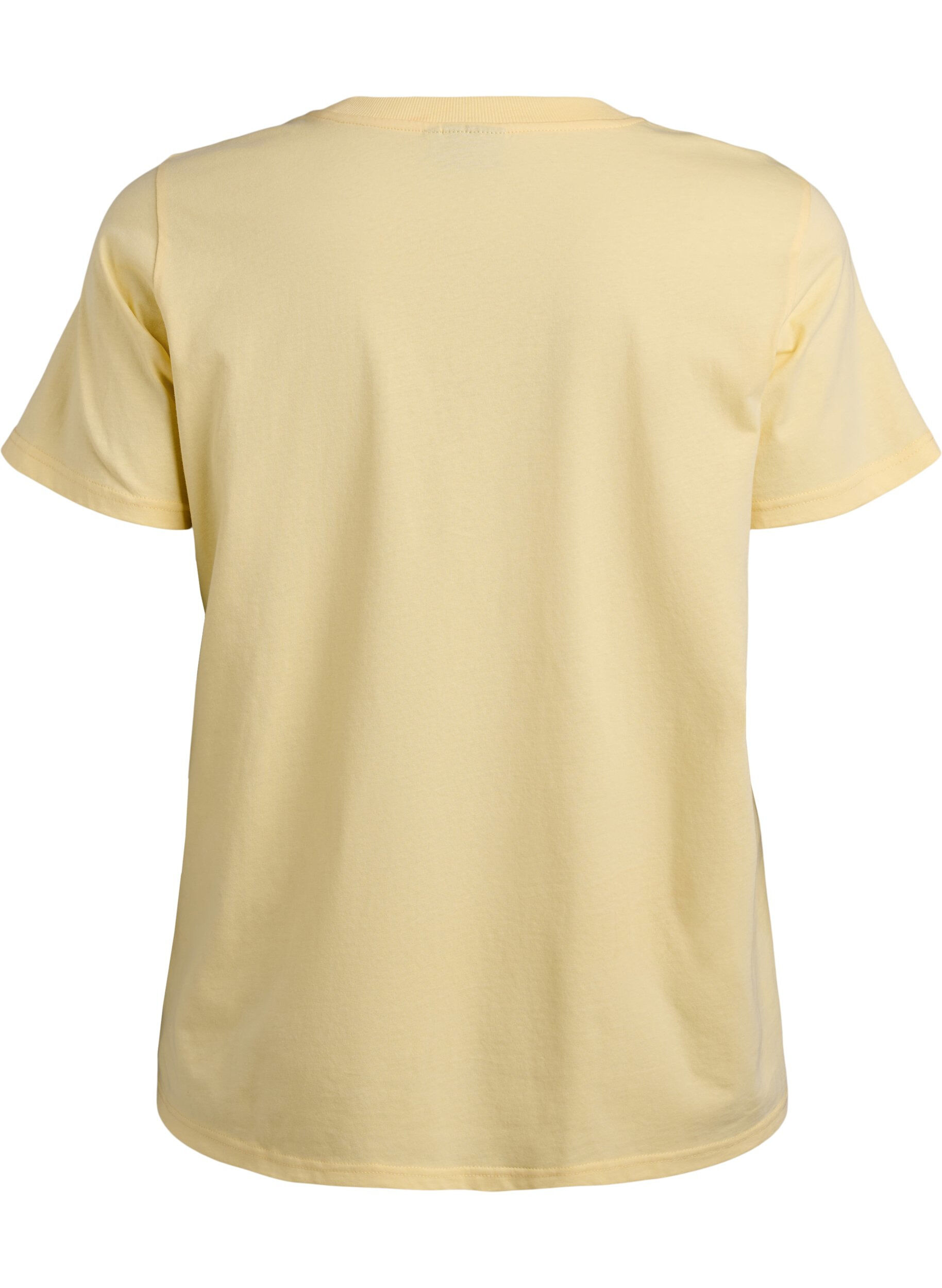 ZizziBasic T-skjorte i bomull med rund hals, Gul, Packshot image number 1