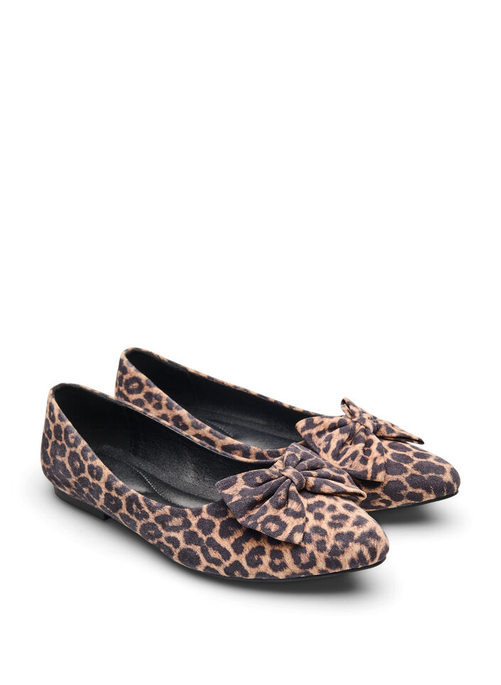 Wide fit - Ballerinapumps med sløyfe, Brun, Packshot image number 1