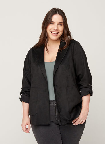 Åpen jakke med store lommer, Black, Model image number 0