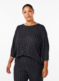 Melert bluse med trekvartlange ermer, Svart Melert bluse med trekvartlange ermer, Svart, Model