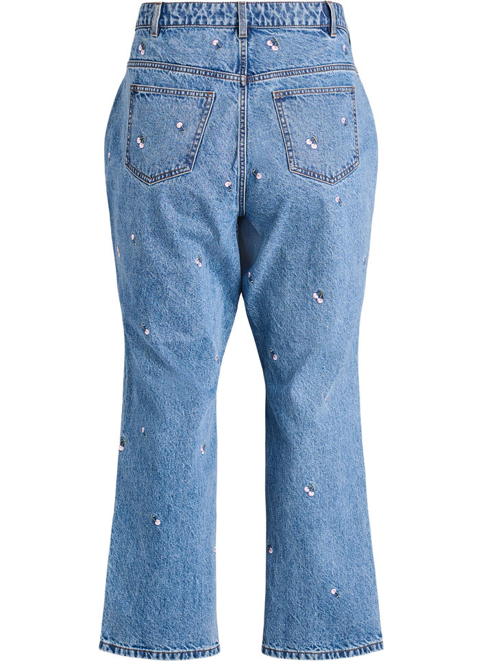 Høy-midje Gemma jeans med broderte detaljer, Blå, Packshot image number 1