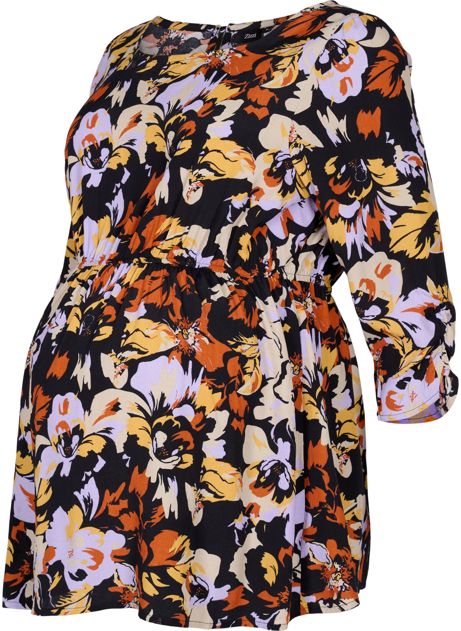Zizzi Viskosebluse til gravide med blomsterm&oslash;nster, Black Flower AOP, Packshot image number 0