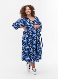 Kimono til gravide med 3/4-ermer, Blue Flower Print, Model
