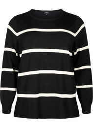 Strikket viskosebluse med striper, Black Comb