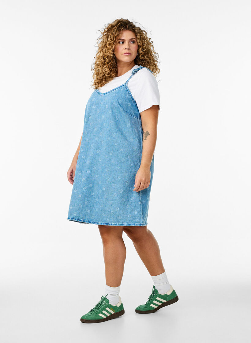 Kort denimkjole med justerbare stropper, LBD w. Flower, Model image number 3