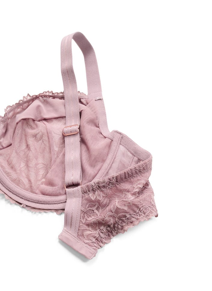 Heldekkende BH i mesh med blonder, Rosa, Packshot image number 3