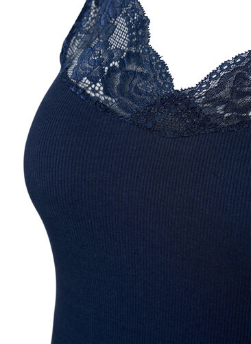 Ribbet pysjamastopp med blonder, Navy Blazer, Packshot image number 2