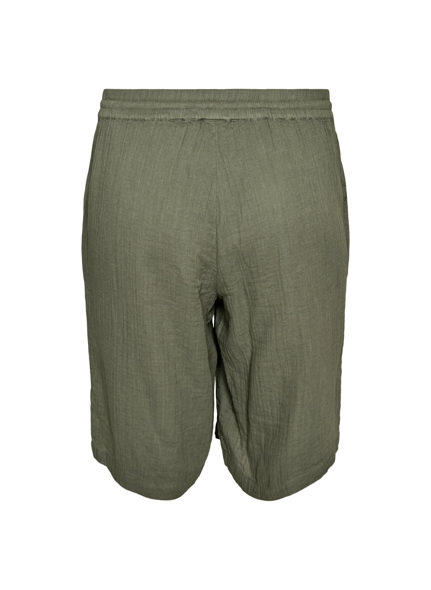 ZizziLoose fit bomullsmusselinshorts med h&oslash;y midje, Gr&oslash;nn, Packshot image number 1