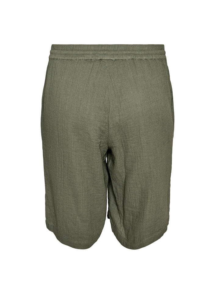 Loose fit bomullsmusselinshorts med h&oslash;y midje, Gr&oslash;nn, Packshot image number 1