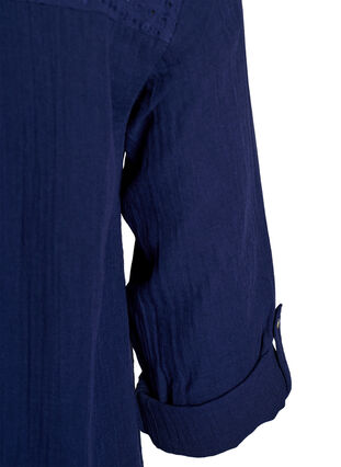 Zizzi Bluse i bomullsmuslin med broderi anglaise, Blå, Packshot image number 3