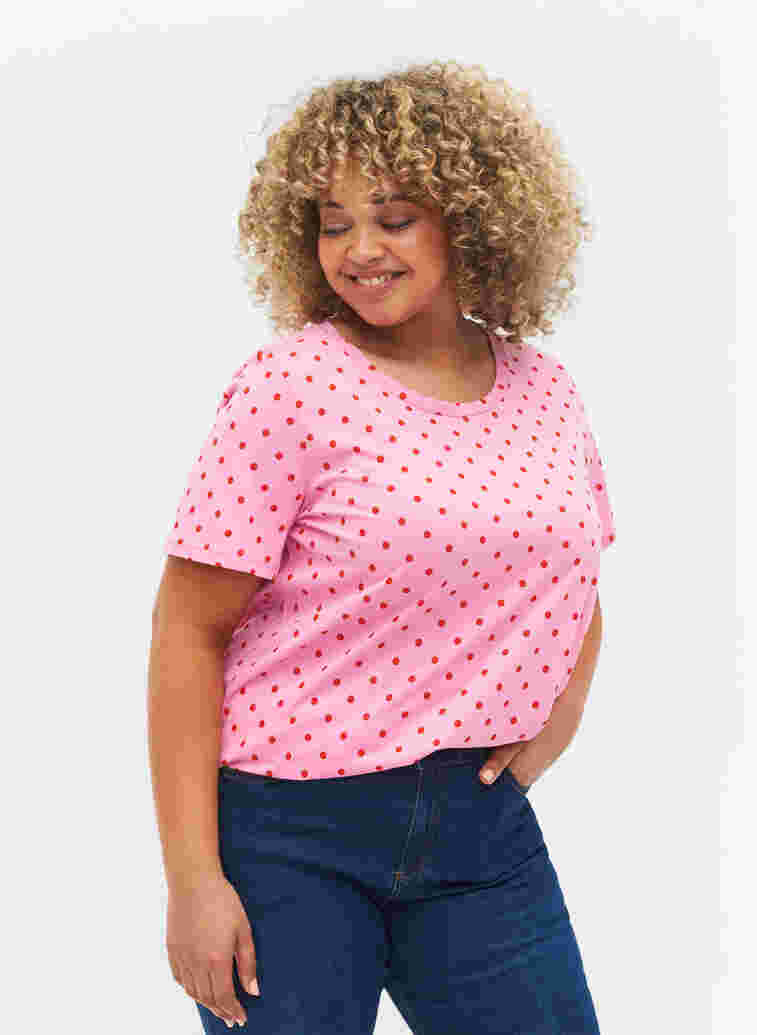 Prikkete T-skjorte i bomull, Prism Pink W. Dot, Model image number 0