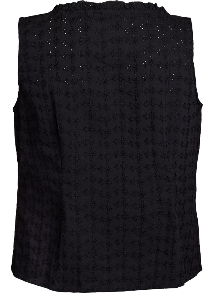 Ermel&oslash;s bluse med broderi anglaise og volanger, Svart, Packshot image number 1