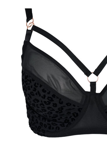 Mønstret BH med mesh og snøring, Black, Packshot image number 2