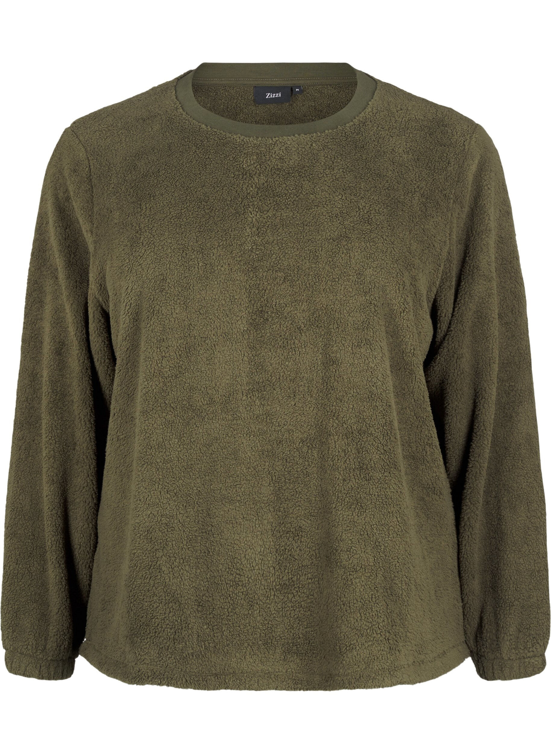 Zizzi L&oslash;s teddybluse med rund hals, Forest Night, Packshot image number 0