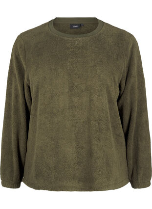 Zizzi Løs teddybluse med rund hals, Forest Night, Packshot image number 0