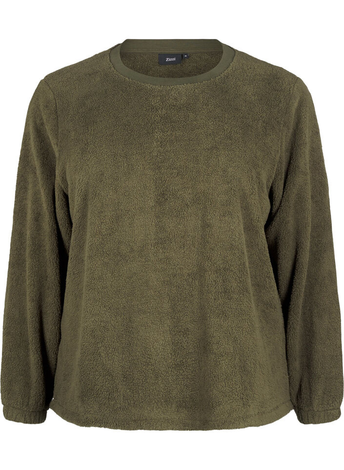 Løs teddybluse med rund hals, Forest Night, Packshot image number 0