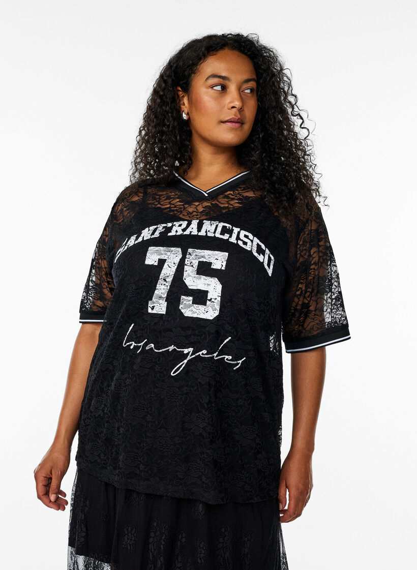 Sporty blonde t-skjorte med løs passform, Black Bright White, Model